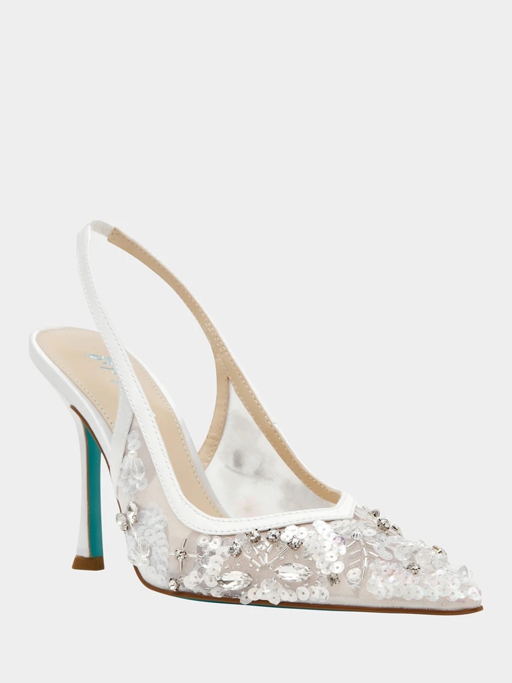 Betsey Johnson White Embellished Pointed-Toe Slingback Heel